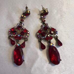 Gold red rhinestone earrings